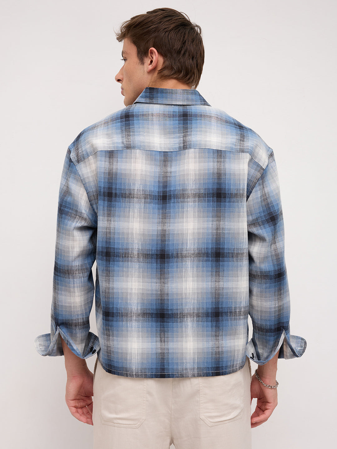 Atlantic Shadow Grid Checks Boxy Fit Crop Shirt