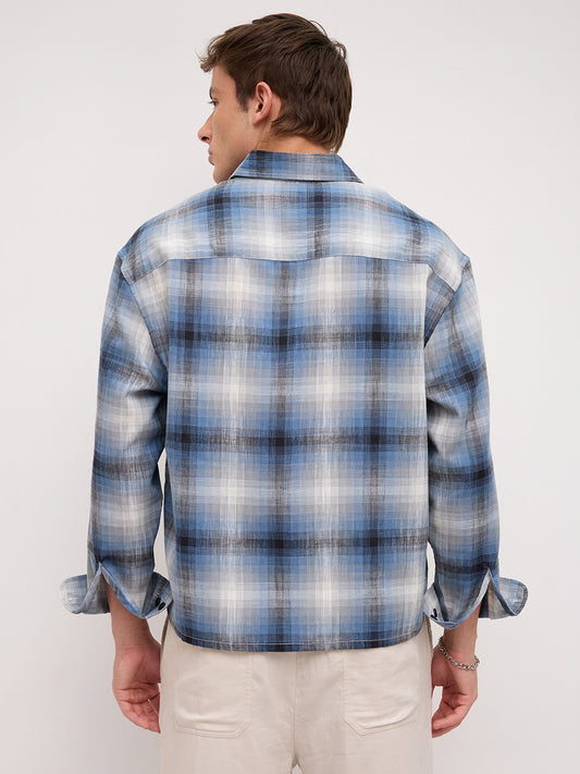 Atlantic Shadow Grid Checks Boxy Fit Crop Shirt