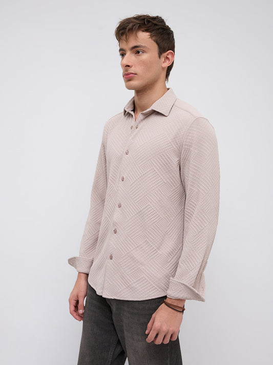Urban Clay Beige Lozenge Textured Knitted Shirt