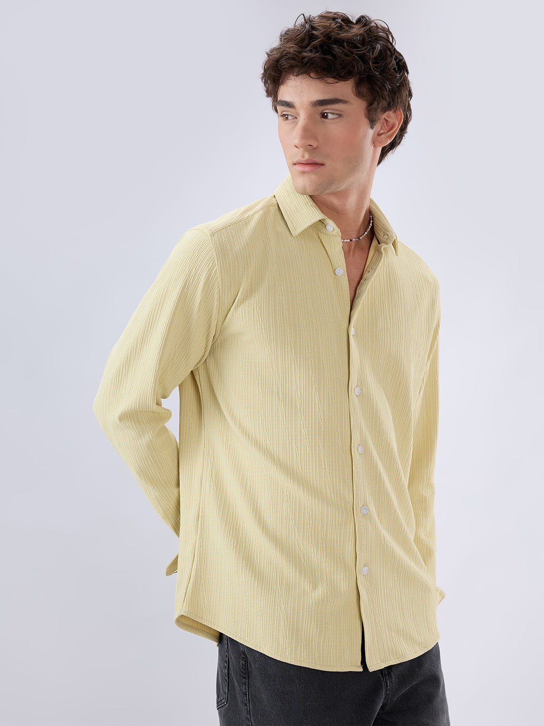 Lemon Yellow Matrix Weave Knitted Shirt