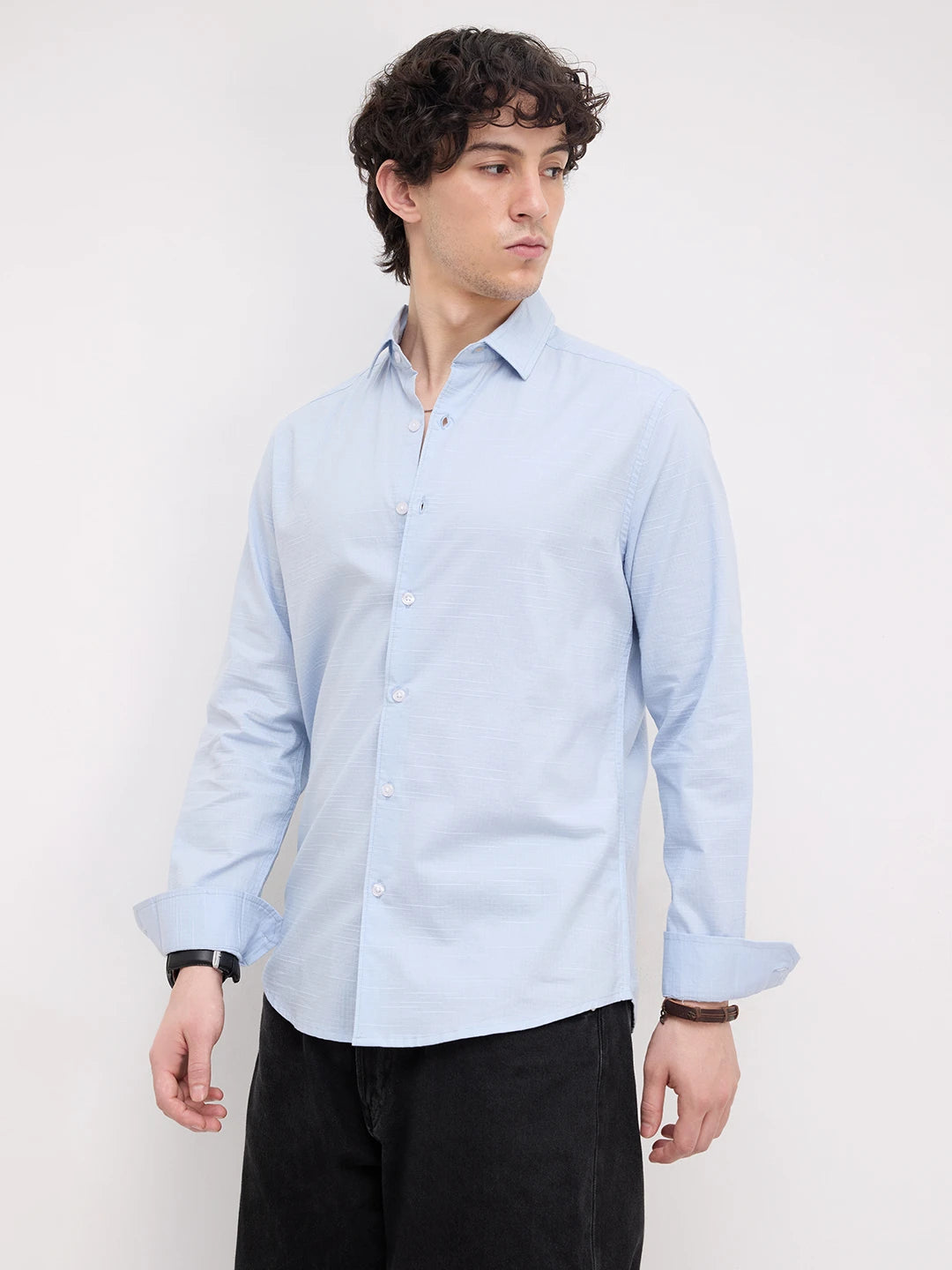Soft Blue Square Textured Everyday Shirt