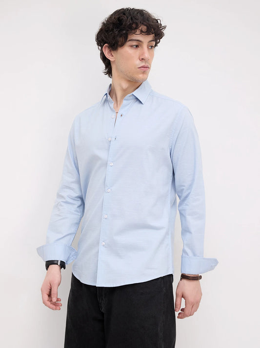 Soft Blue Square Textured Everyday Shirt