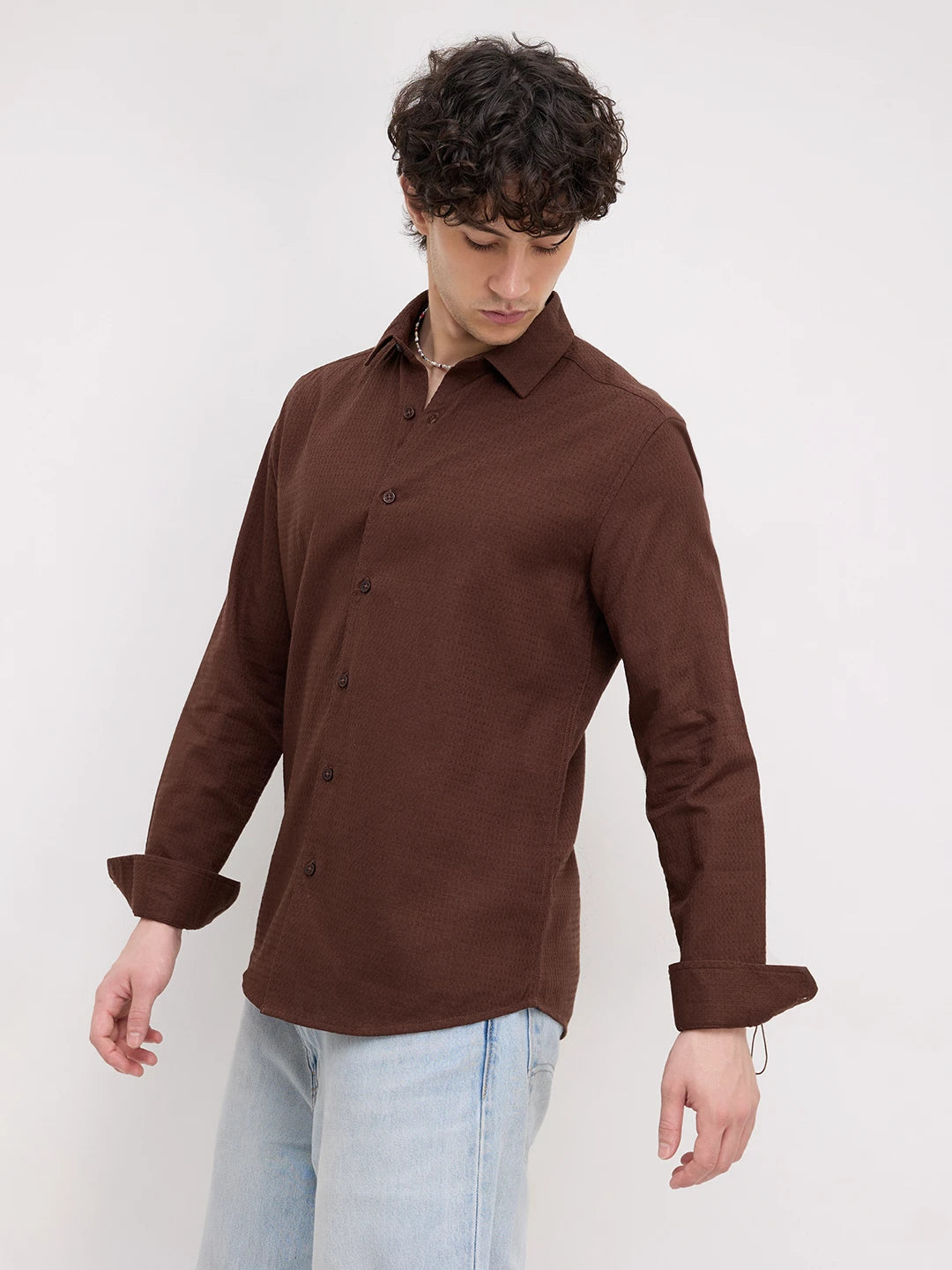 Chocolate Brown Micro Textured Shirt