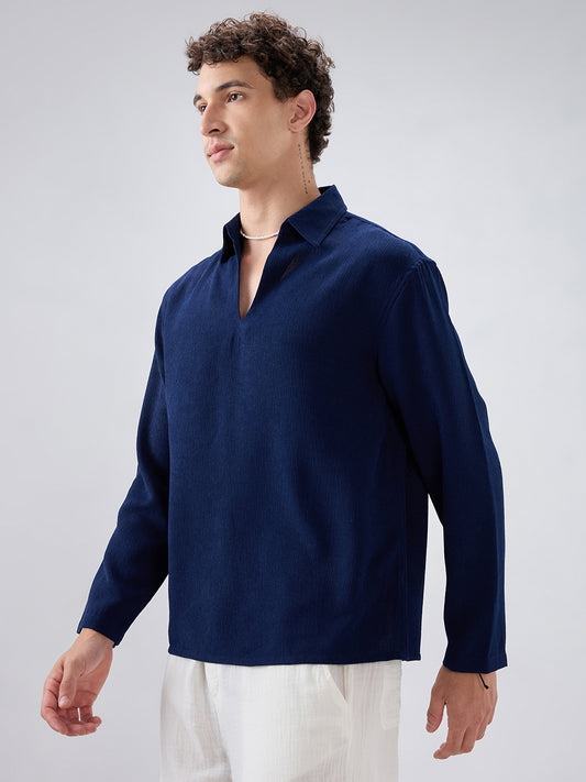 Midnight Navy Crepe Oversized Polo Shirt