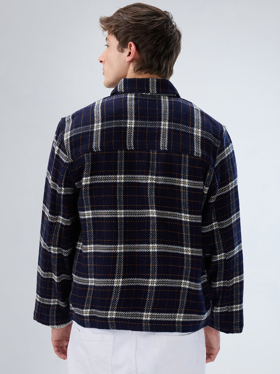 Navy Tartan Checks Double Pocket Flannel Shacket