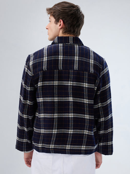 Navy Tartan Checks Double Pocket Flannel Shacket