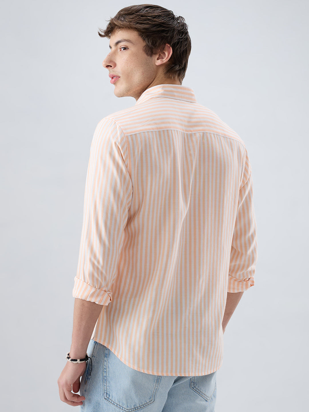 Pastel Peach Soft Candy Striped Vacation Shirt