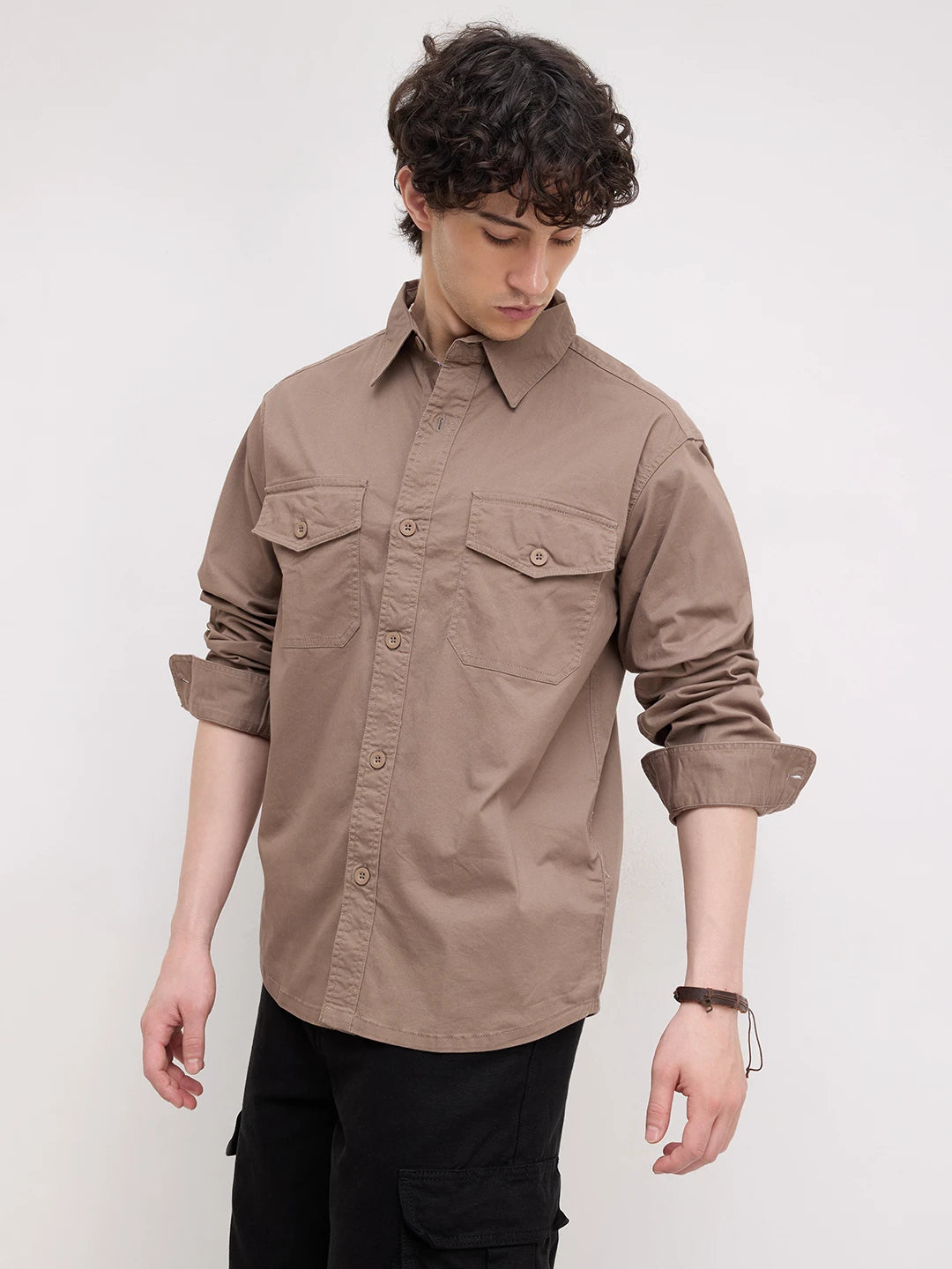 Peanut Brown Double Pocket Overshirt