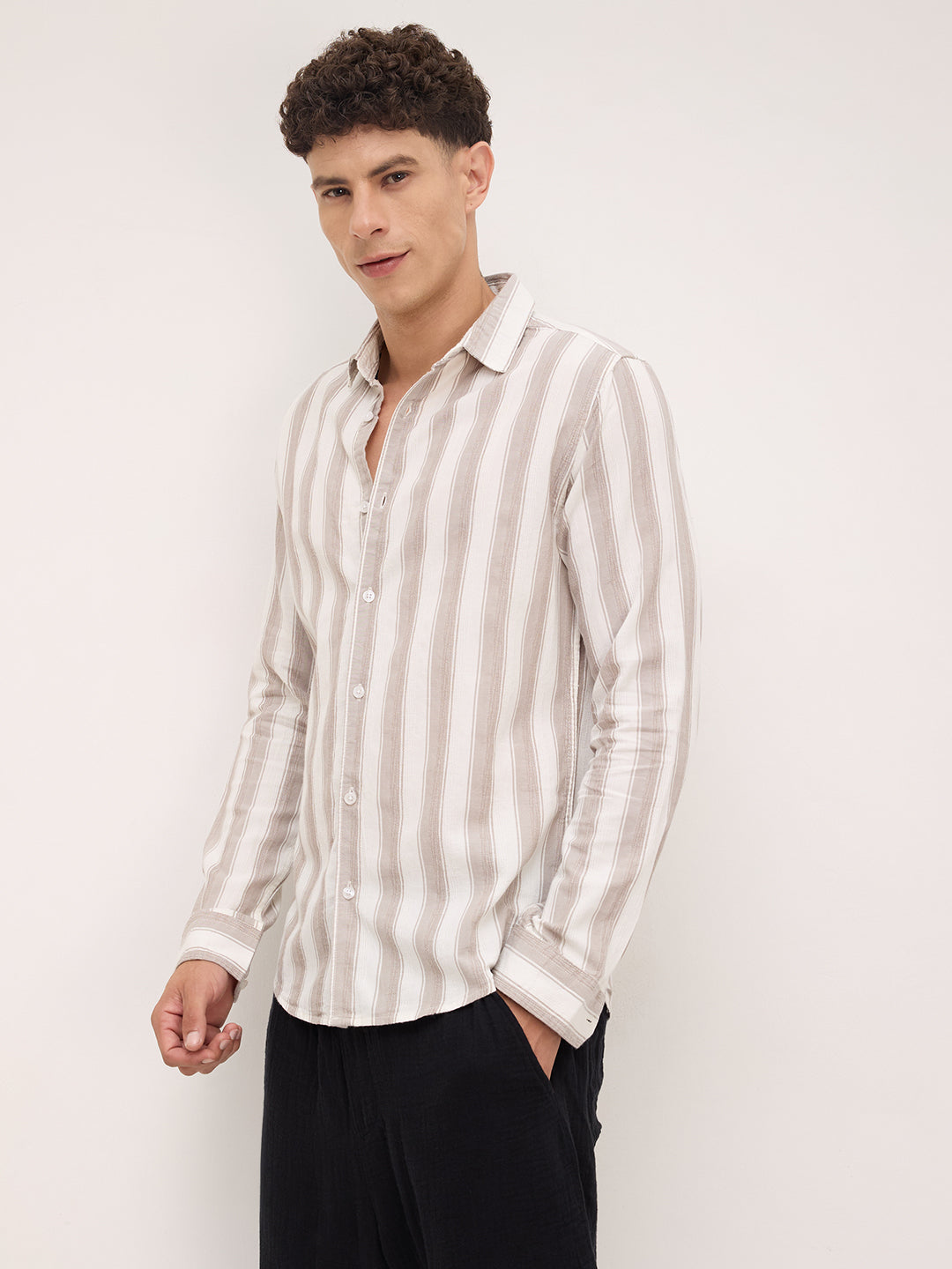 White & Silk Grey Muted Striped Shirt