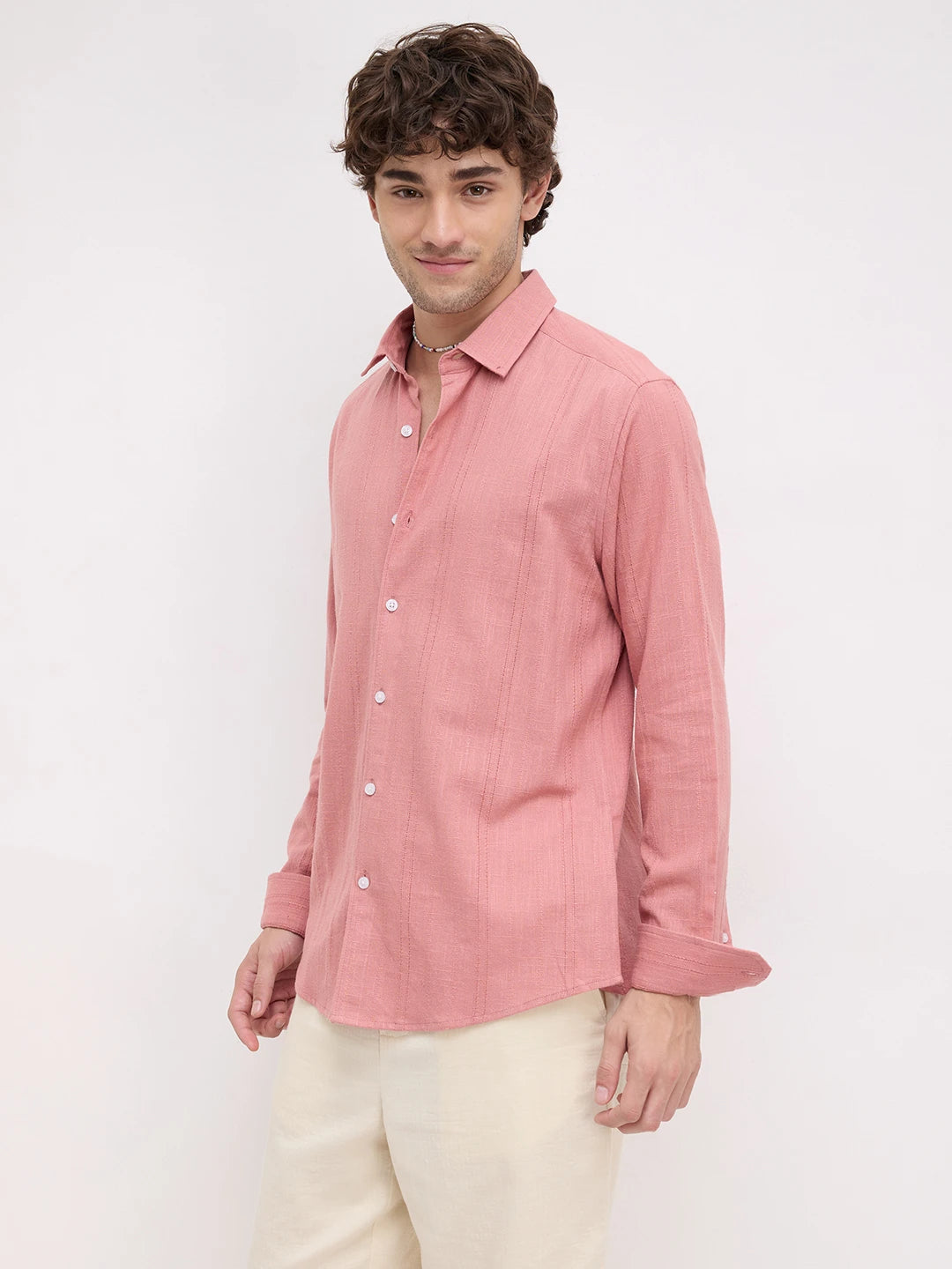 Refined Coral Sheer Textured Shirt