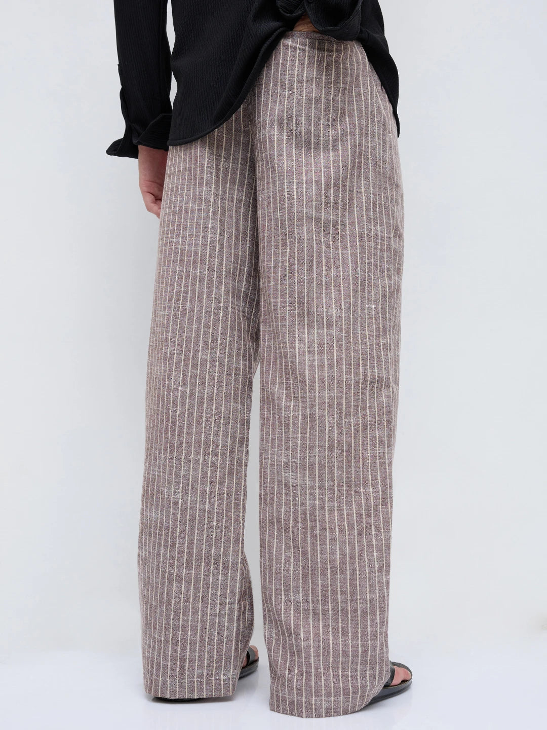 Rich Brown Striped Wide Leg Trousers