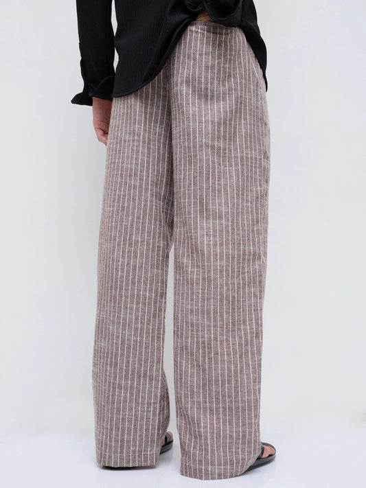 Rich Brown Striped Wide Leg Trousers