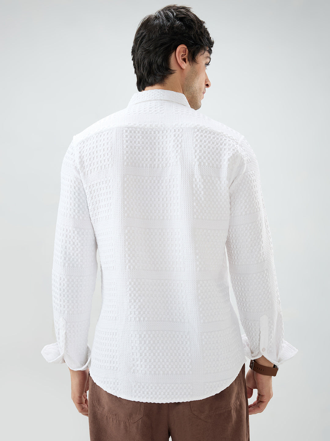 Snow White Geometric Grid Embossed Shirt