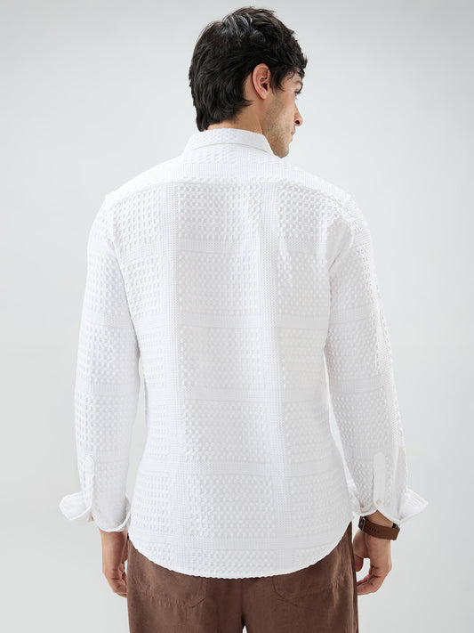 Snow White Geometric Grid Embossed Shirt