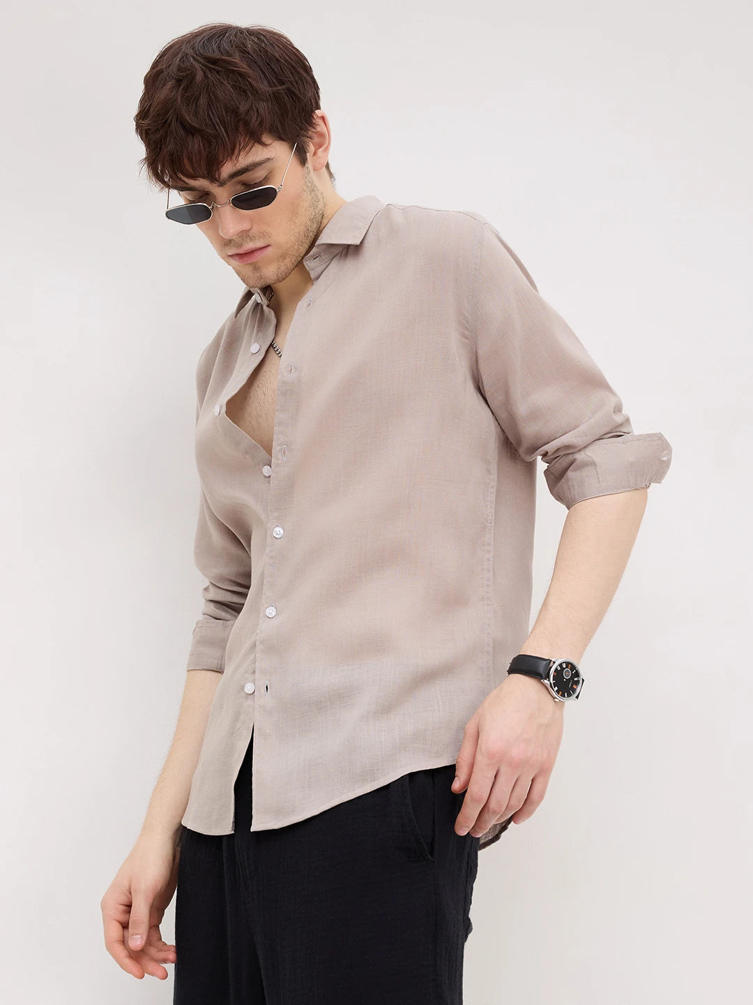Timeless Tan Fine Textured Lyocell Everyday Shirt