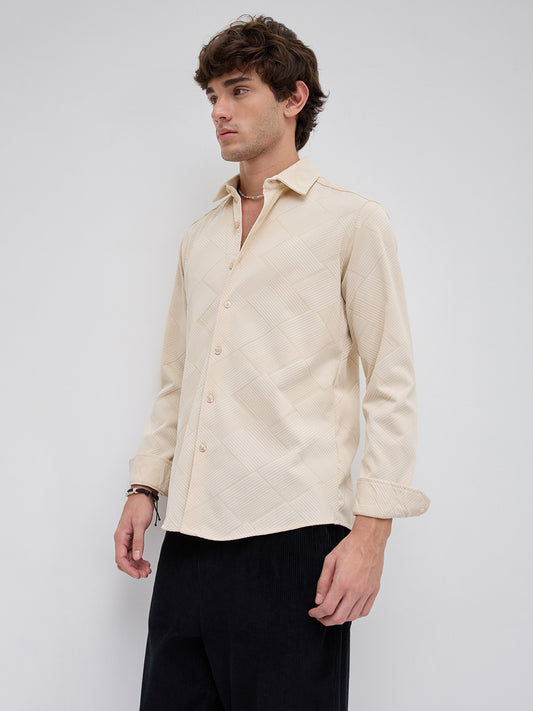 Intricate Beige Block Weave Knitted Shirt