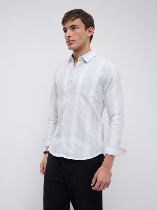 Sage Mist Textured Vertical Striped Resort Shirt
