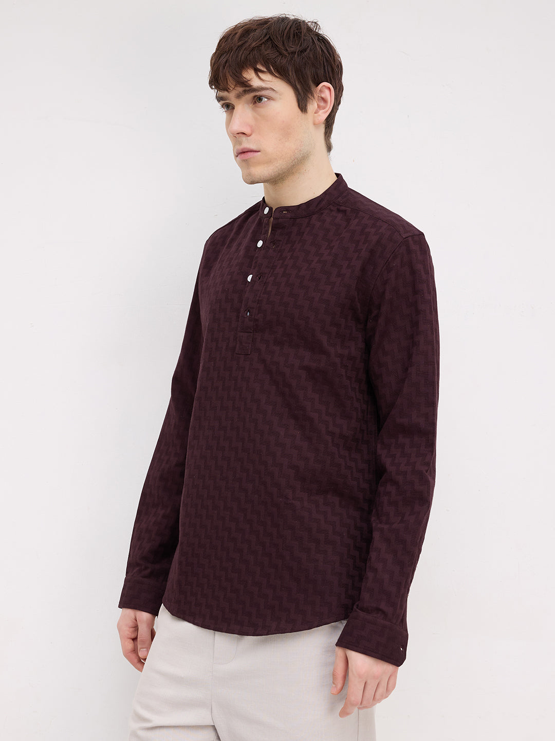 Elevated Bordeaux Wine Maze Textured Kurta