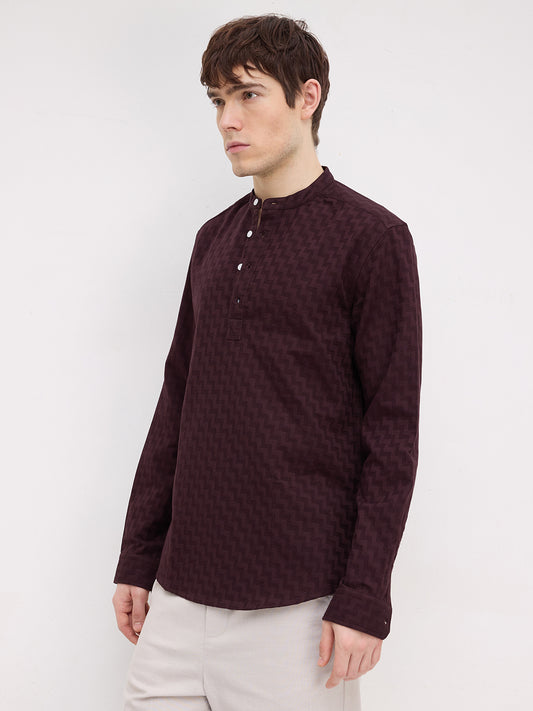 Elevated Bordeaux Wine Maze Textured Kurta