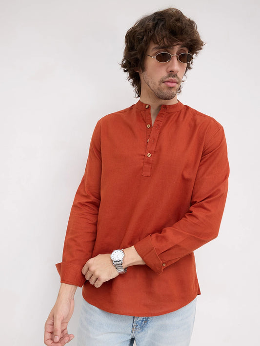 Rich Radiant Rust Red Linen Blend Kurta