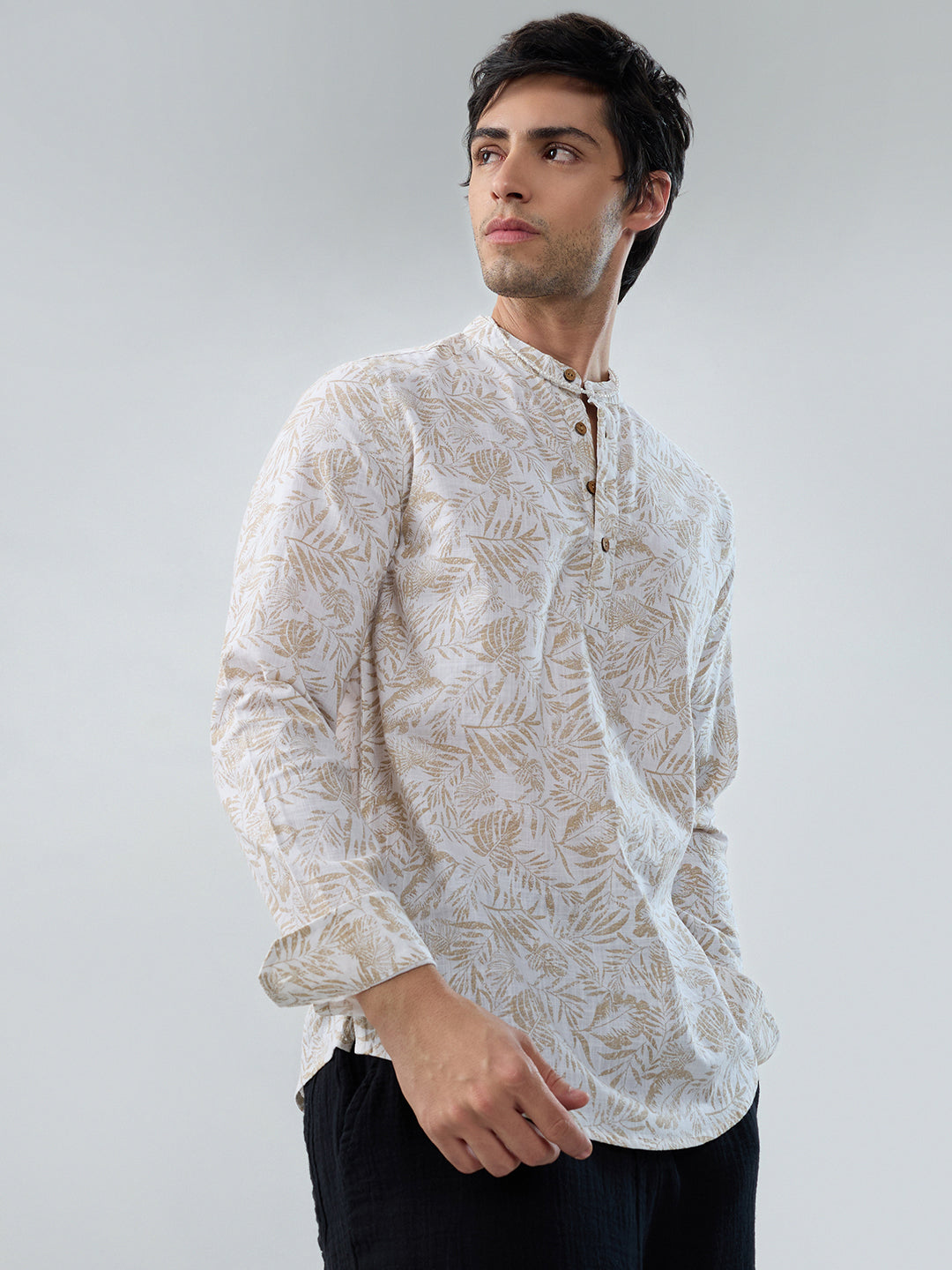 Classic Beige Leaf Printed Kurta
