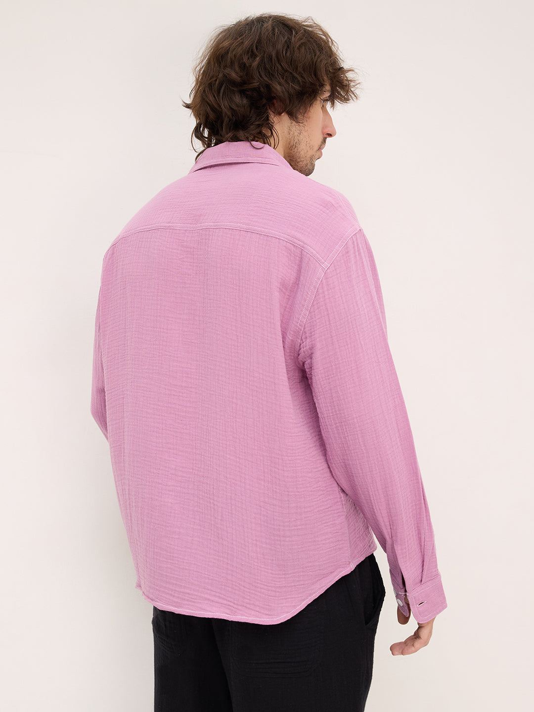 Rich Lilac Double Cloth Boxy Fit Crop Shirt
