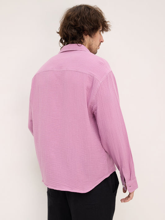 Rich Lilac Double Cloth Boxy Fit Crop Shirt
