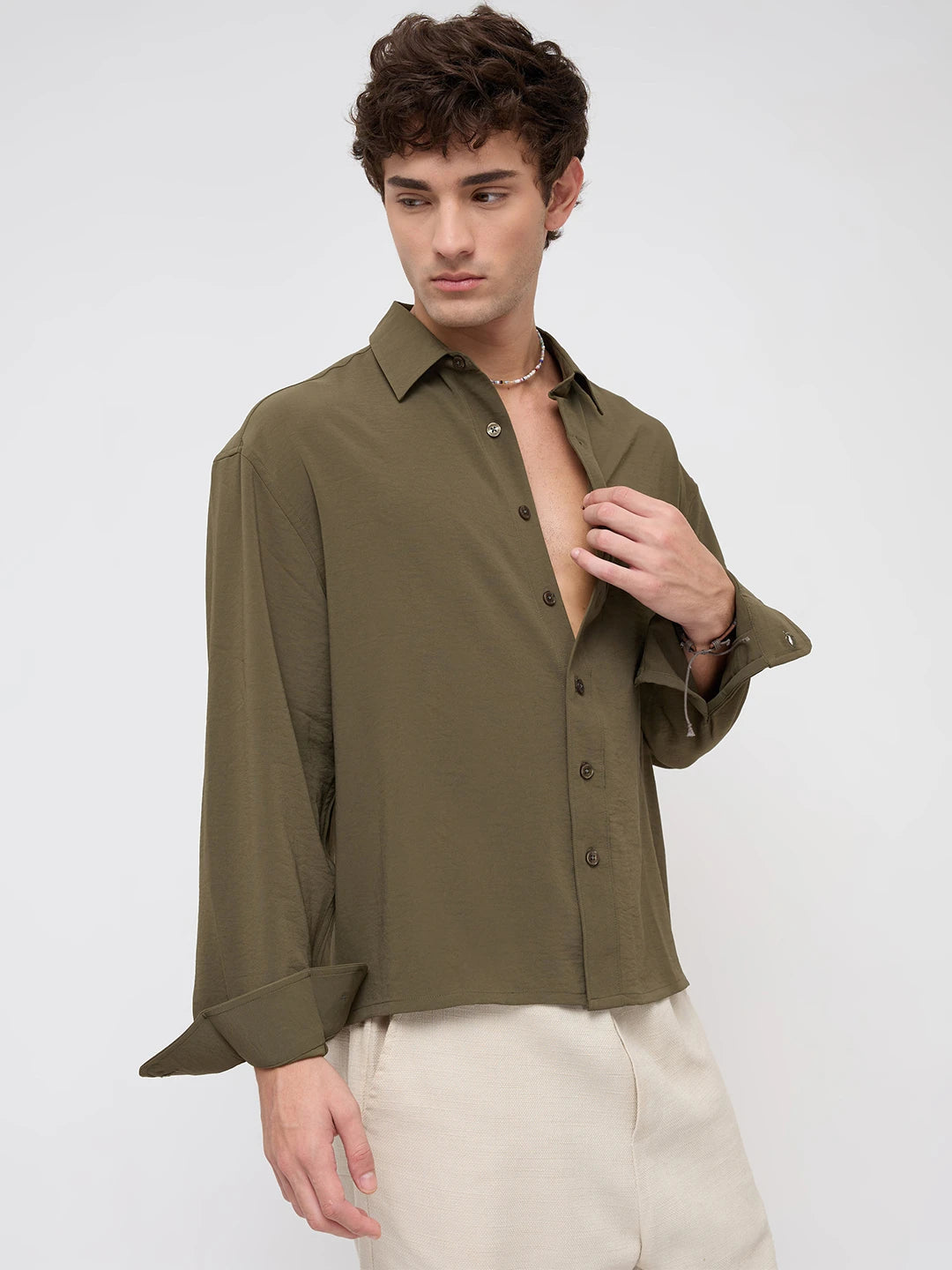Luxe Olive Ultra Soft Boxy Fit Crop Shirt