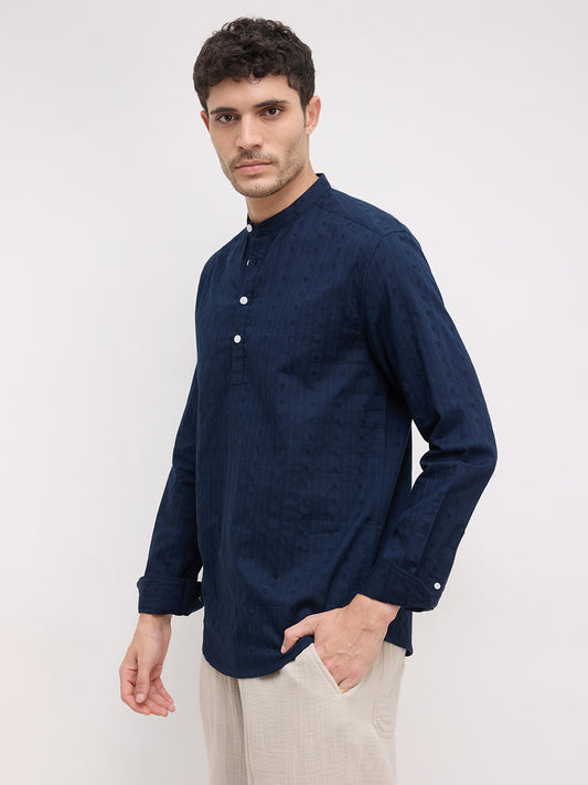 Artisan Navy Dobby Striped Kurta