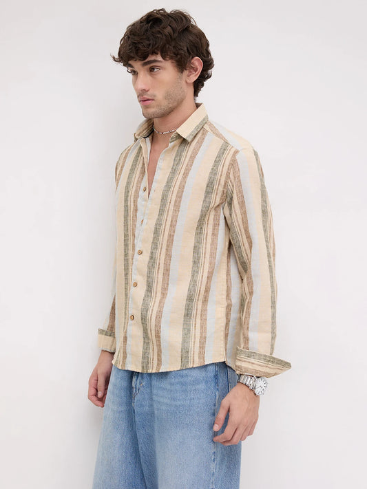 Multi Colour Elemental Slub Striped Shirt