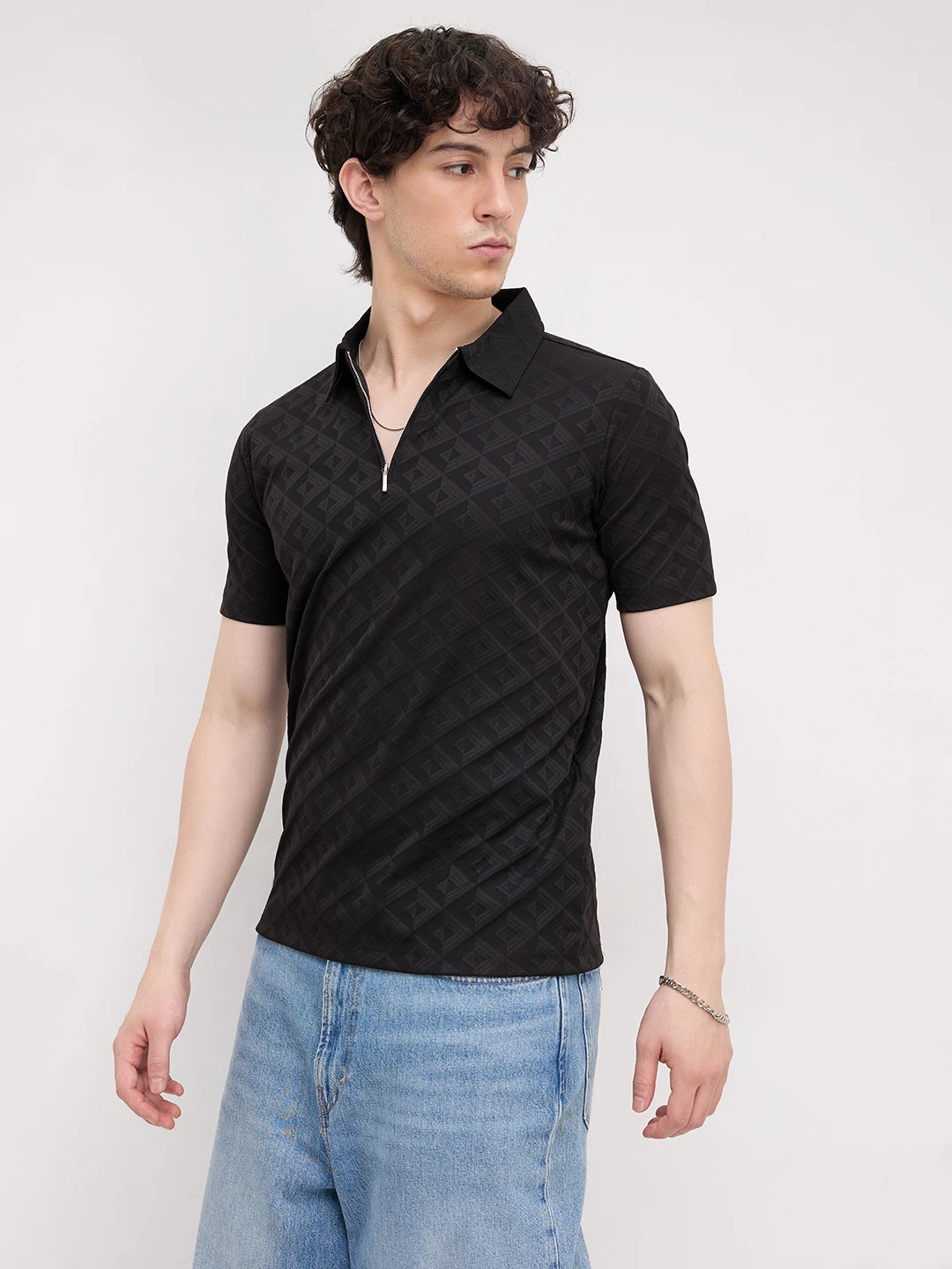 Black Diamond Embossed Zip Polo Tee