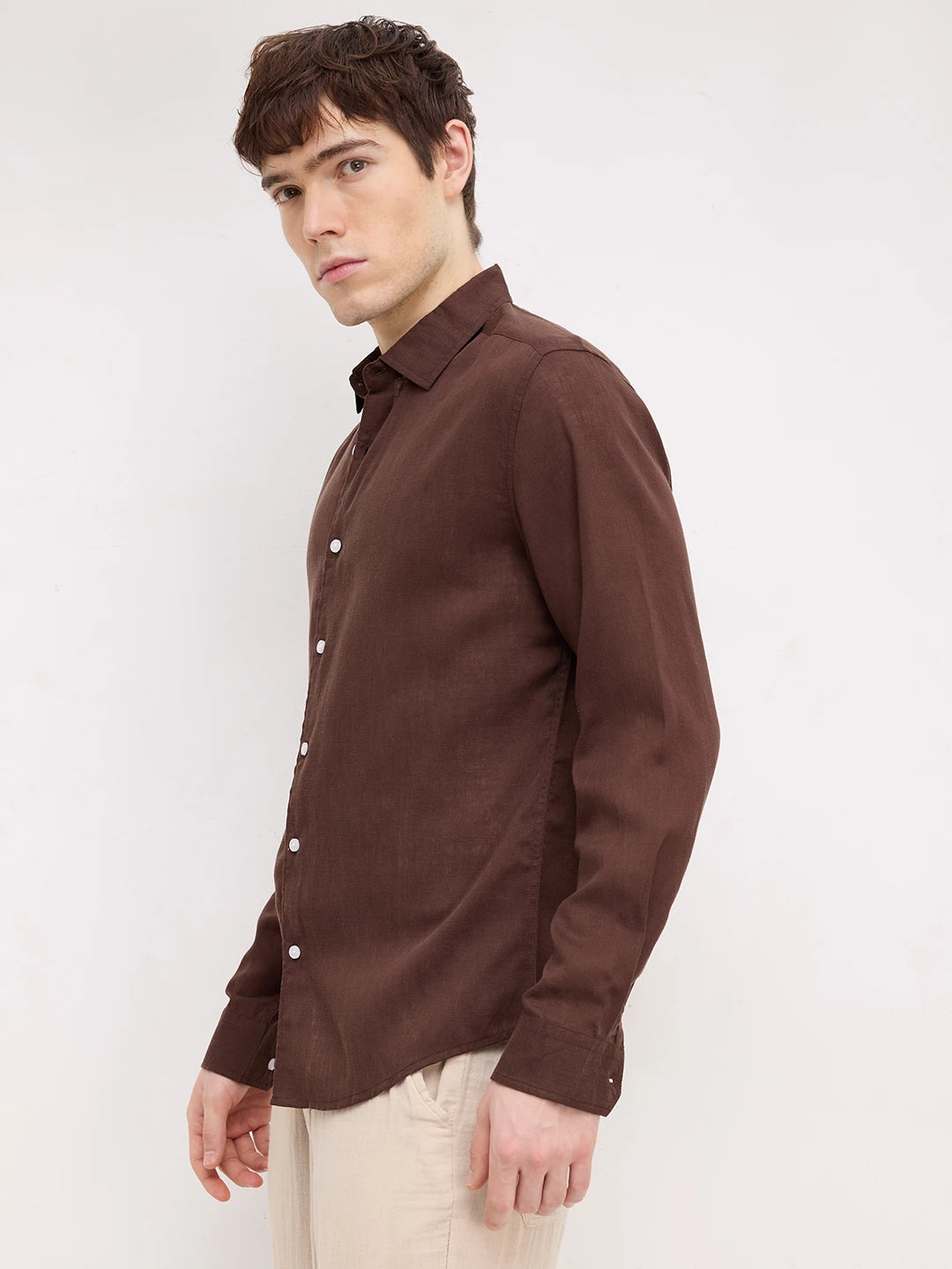 Iconic Solid Brown Fine Casual Shirt