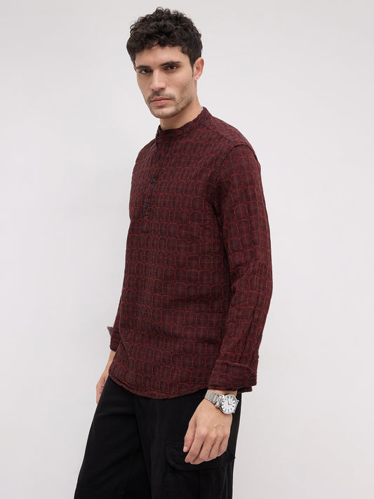 Rich Architectural Weave Red Jacquard Kurta