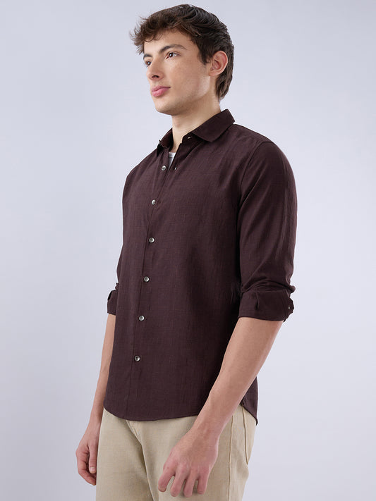 Brunette Brown Slub Textured Shirt