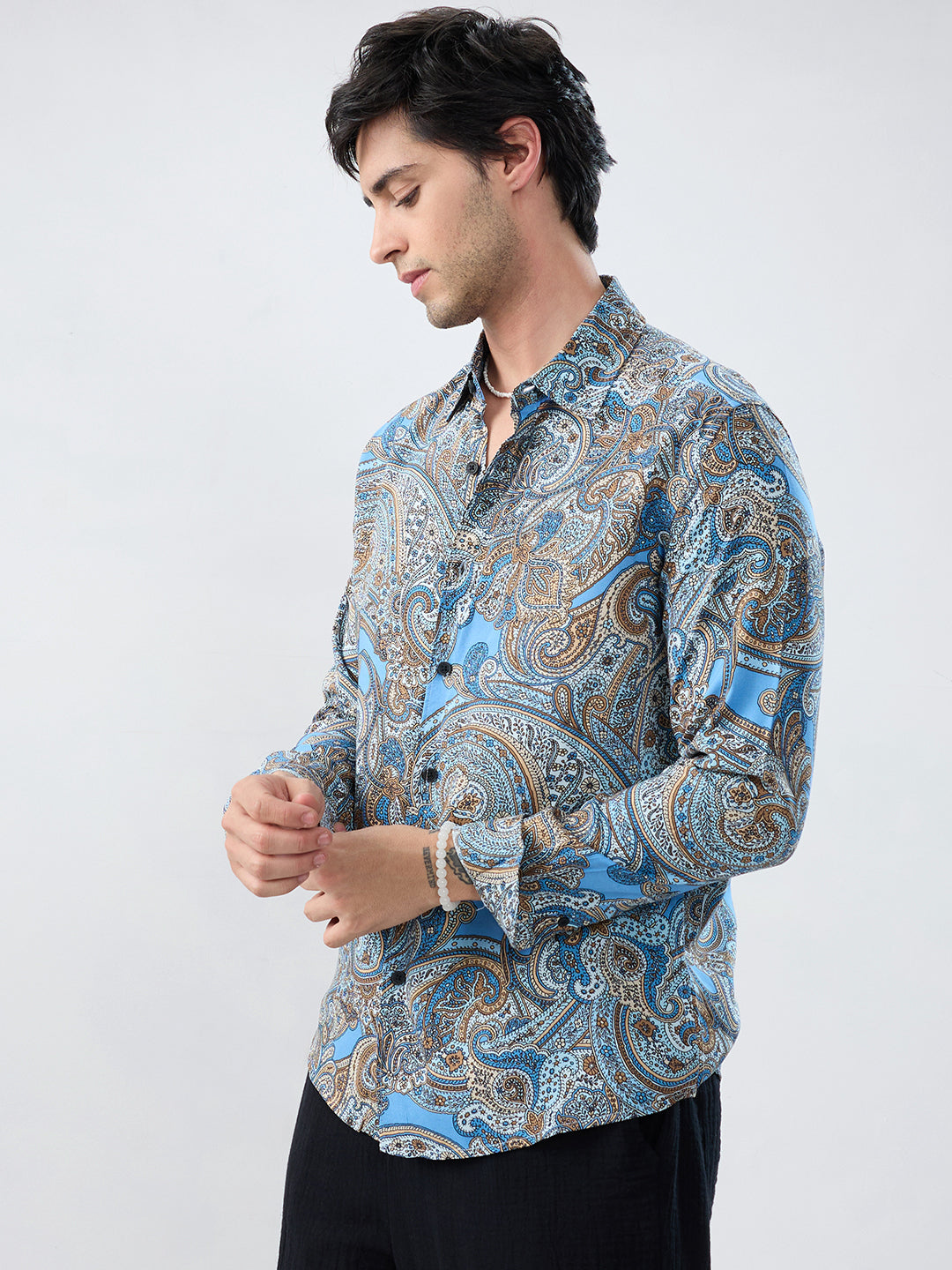 Retro Blue Ornate Paisley Shirt