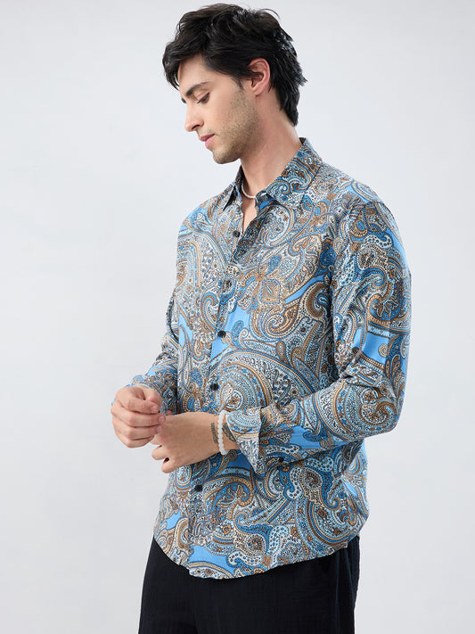 Retro Blue Ornate Paisley Shirt