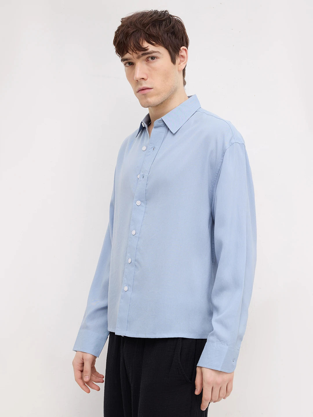 Classic Powder Blue Boxy Fit Crop Shirt