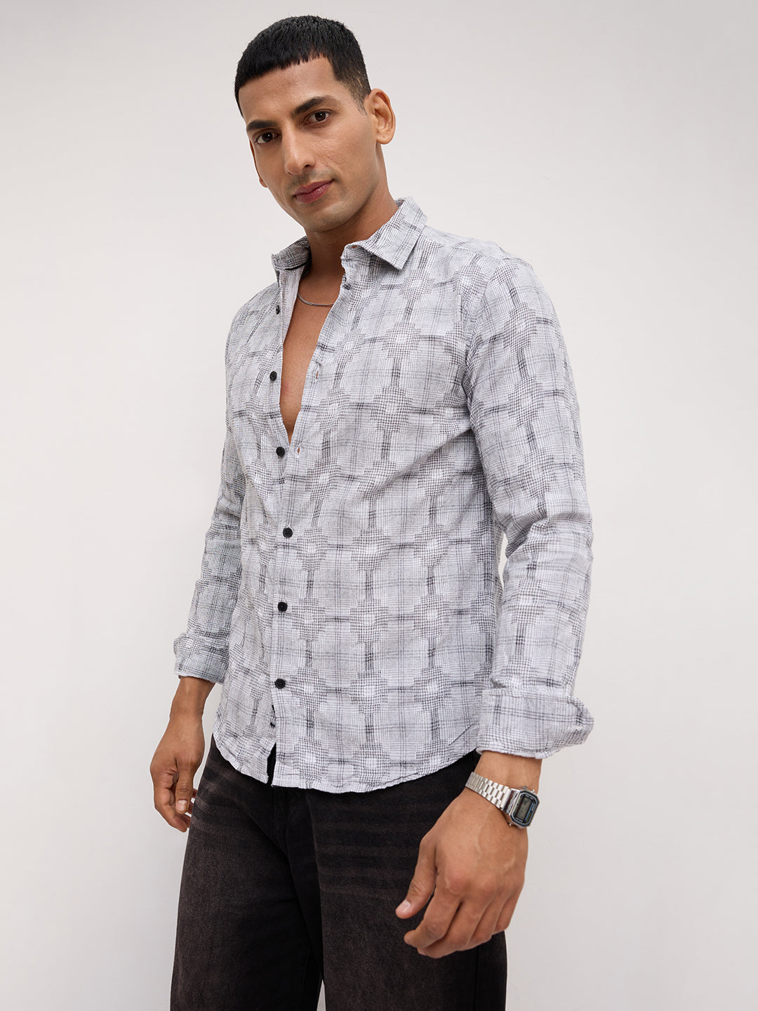 White Glitch Micro Check Matrix Everyday Shirt