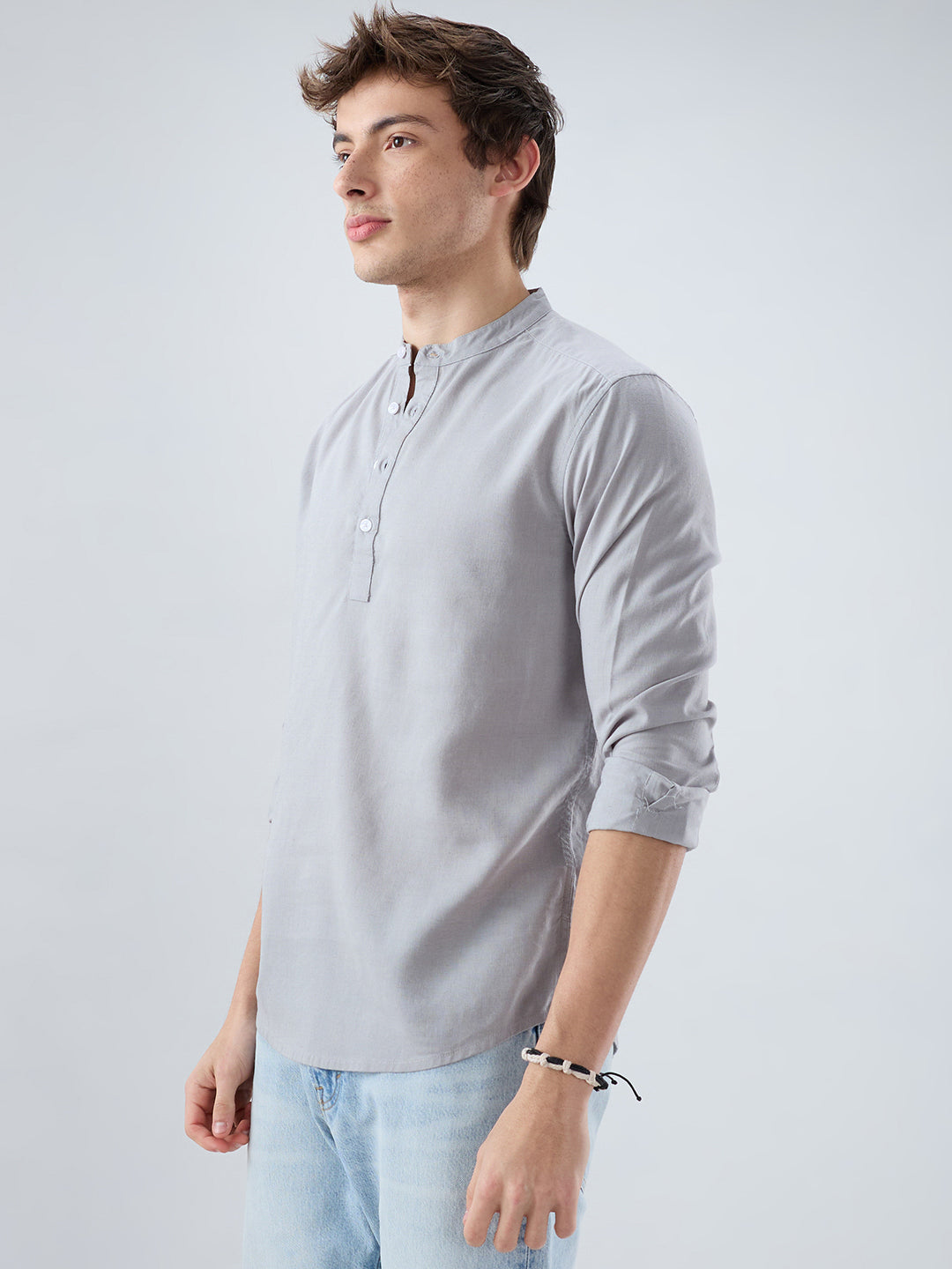 Premium Grey Slub Textured Linen Blend Kurta