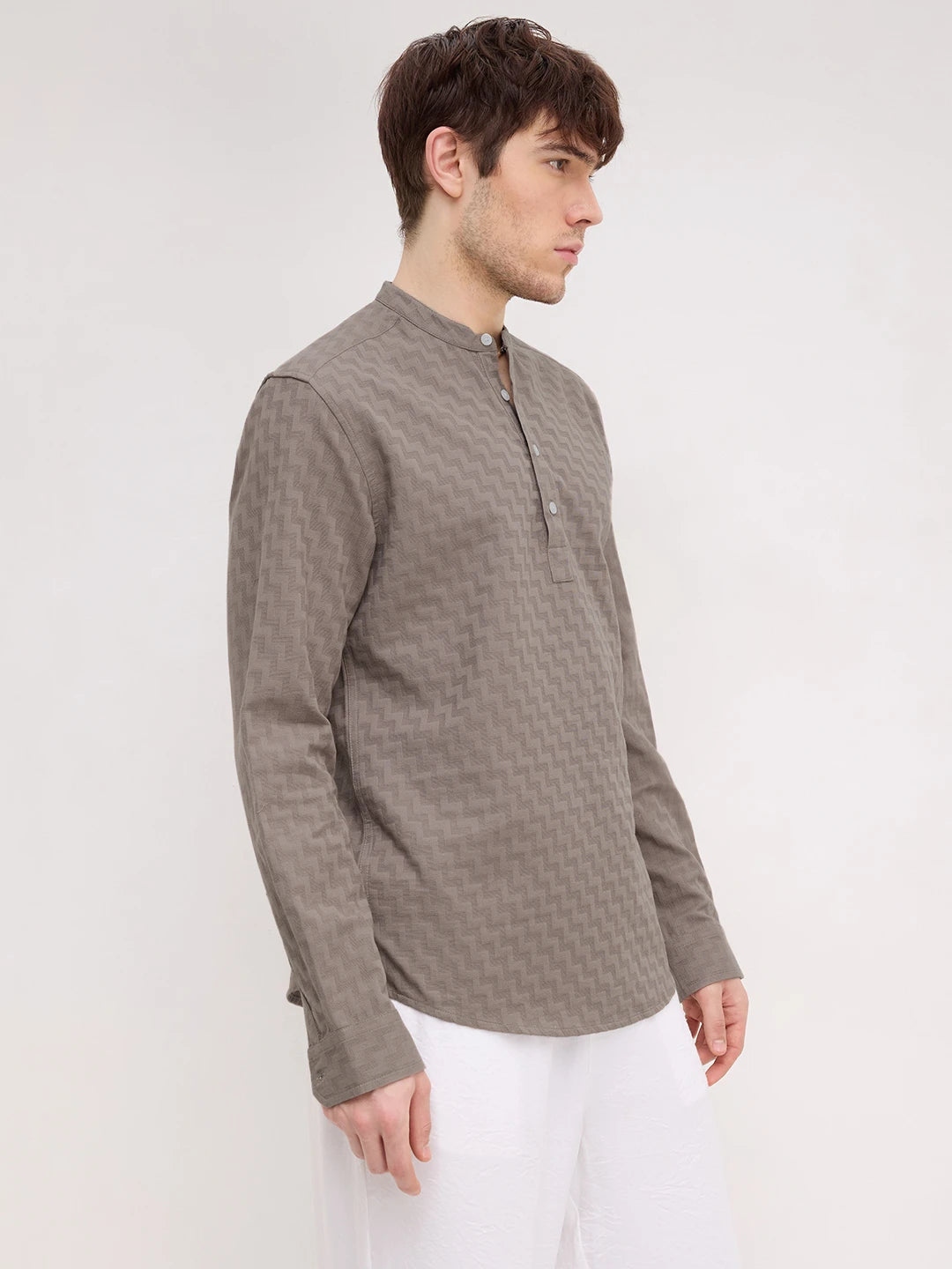 Dessert Taupe Abstrast Maze Textured Kurta