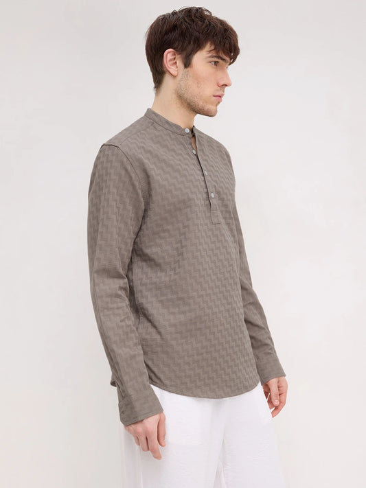 Dessert Taupe Abstrast Maze Textured Kurta