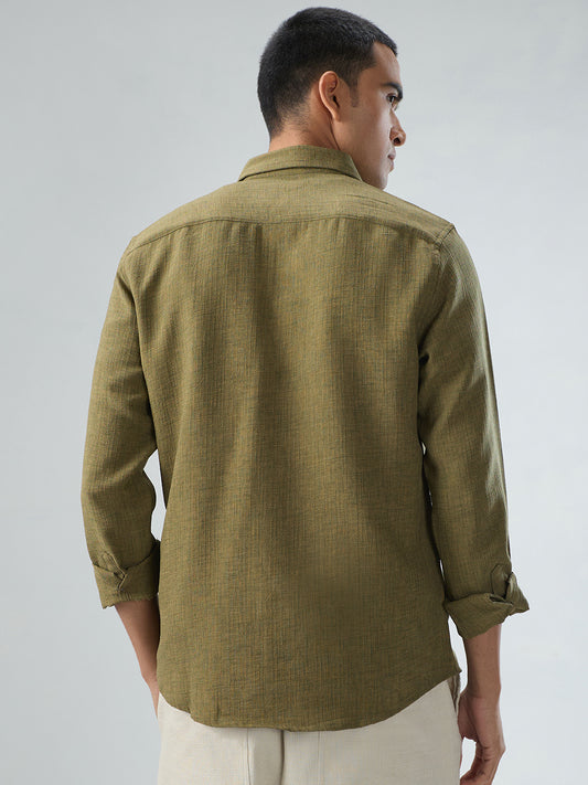 Crocodile Green Slub Textured Shirt