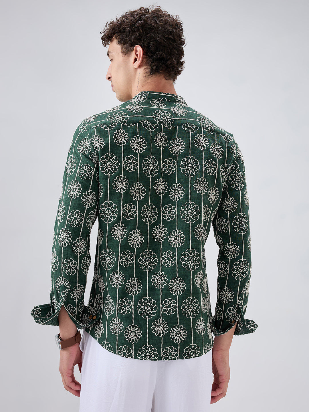 Emerald Green Floral Panel Embroidered Kurta