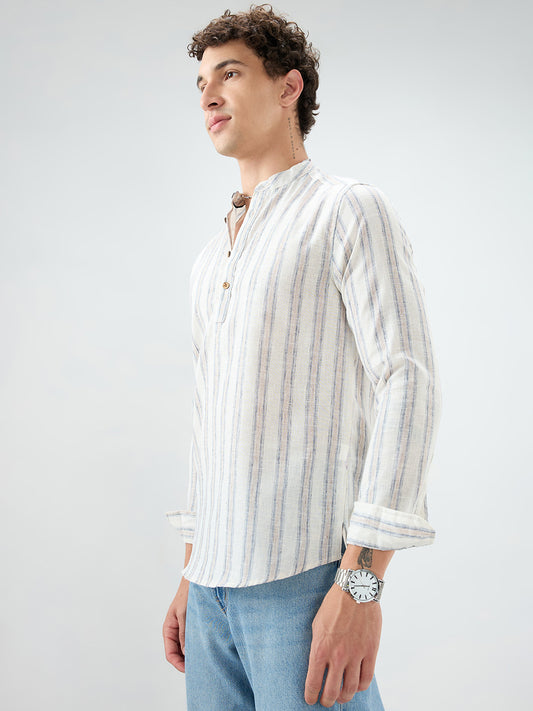 Ivory & Navy Multi-Line Vertical Striped Kurta