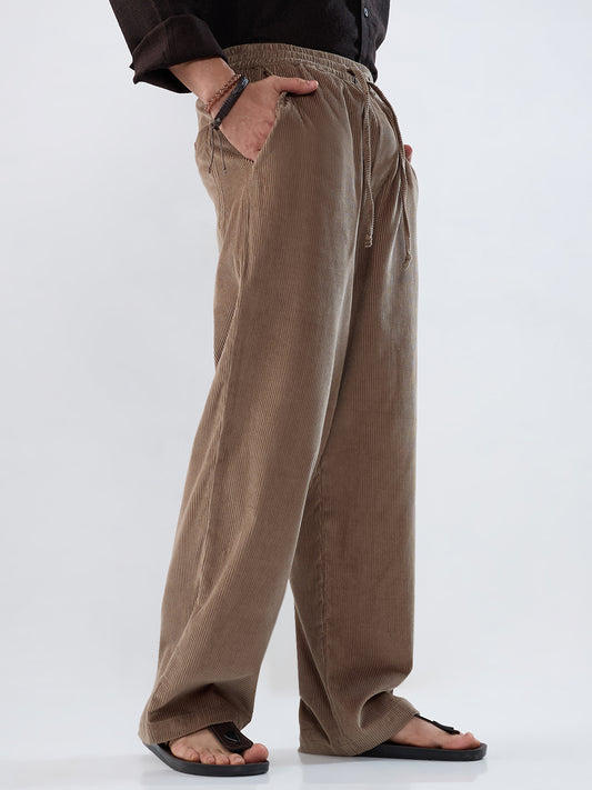 Pastel Olive Corduroy Straight-Fit Trousers