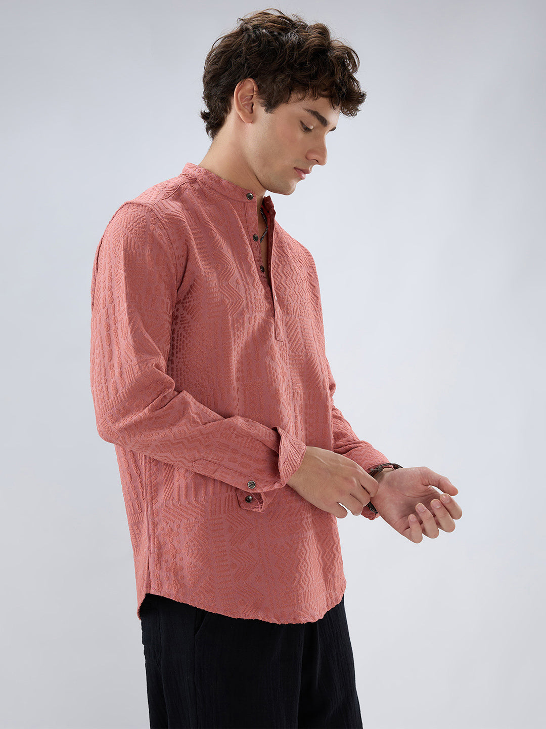 Intricate Soft Coral Textured Kurta