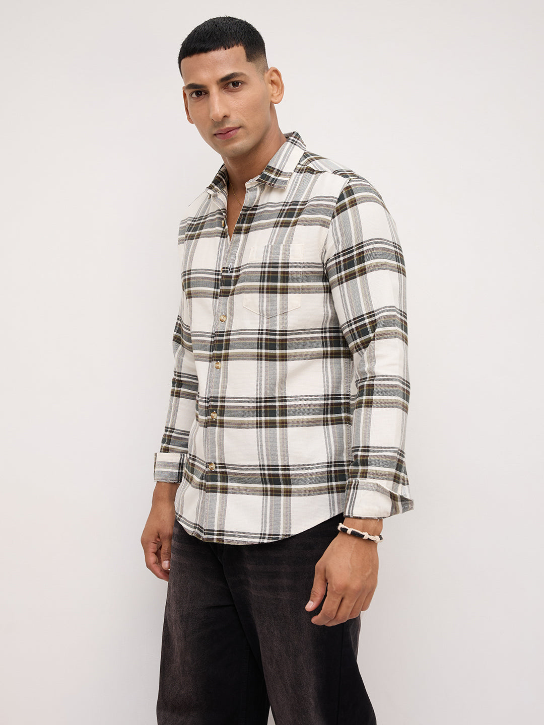 Classic White Broad Checks Shirt