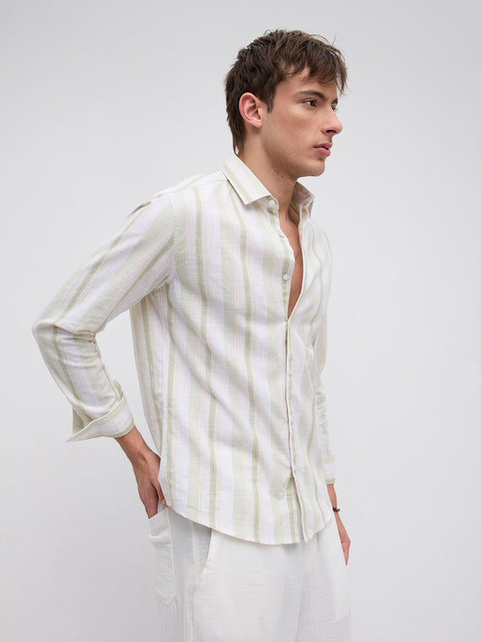 Greenline & White Vertical Stripe Shirt