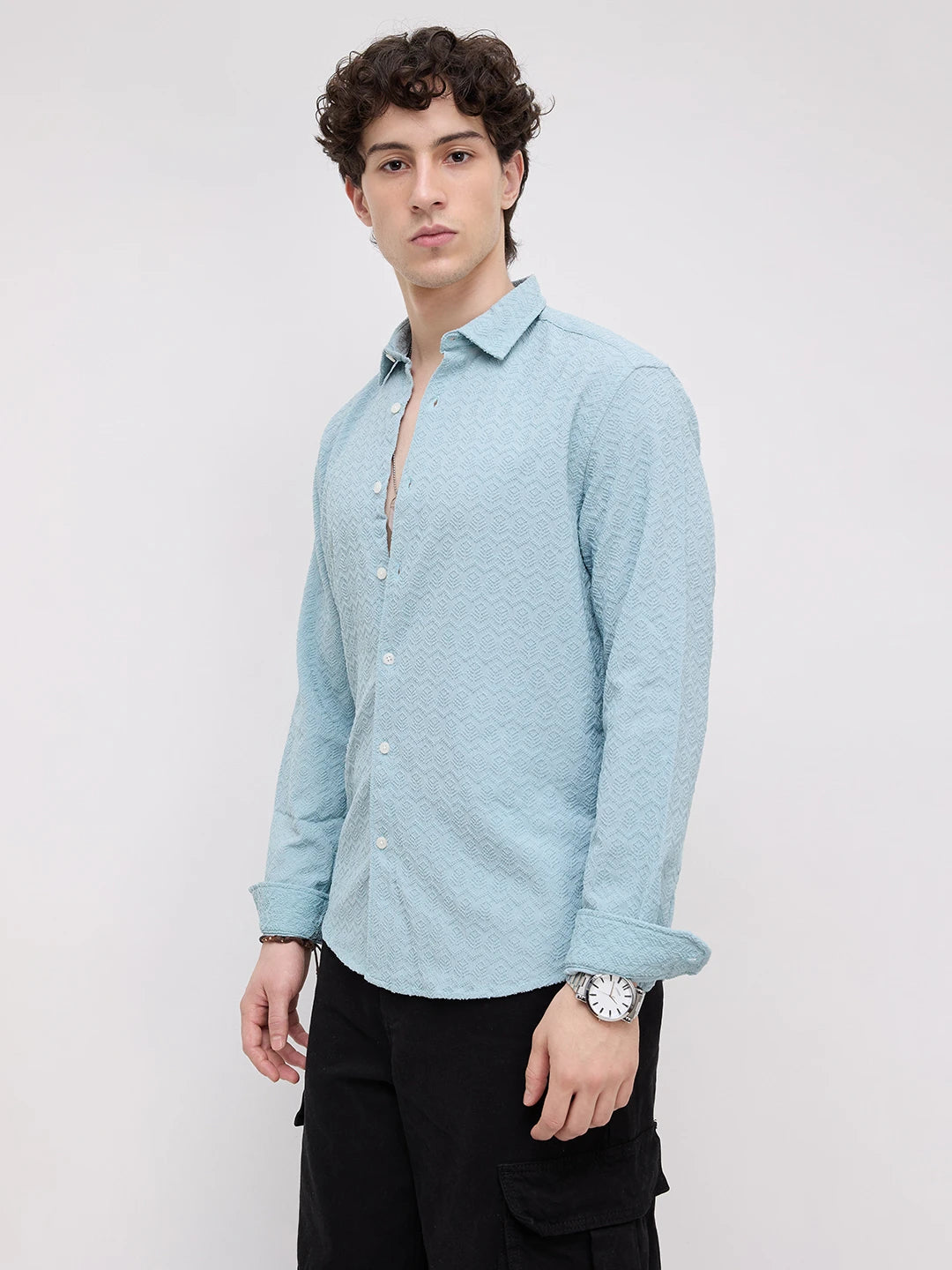 Aqua Blue Textured Shirt