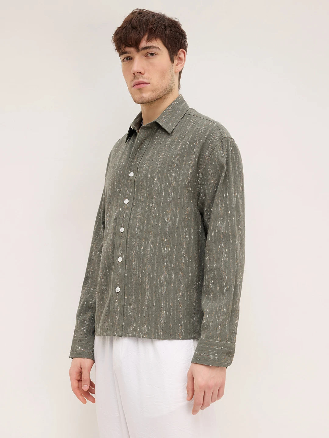 Green Artisan Loomscape Boxy Fit Crop Shirt